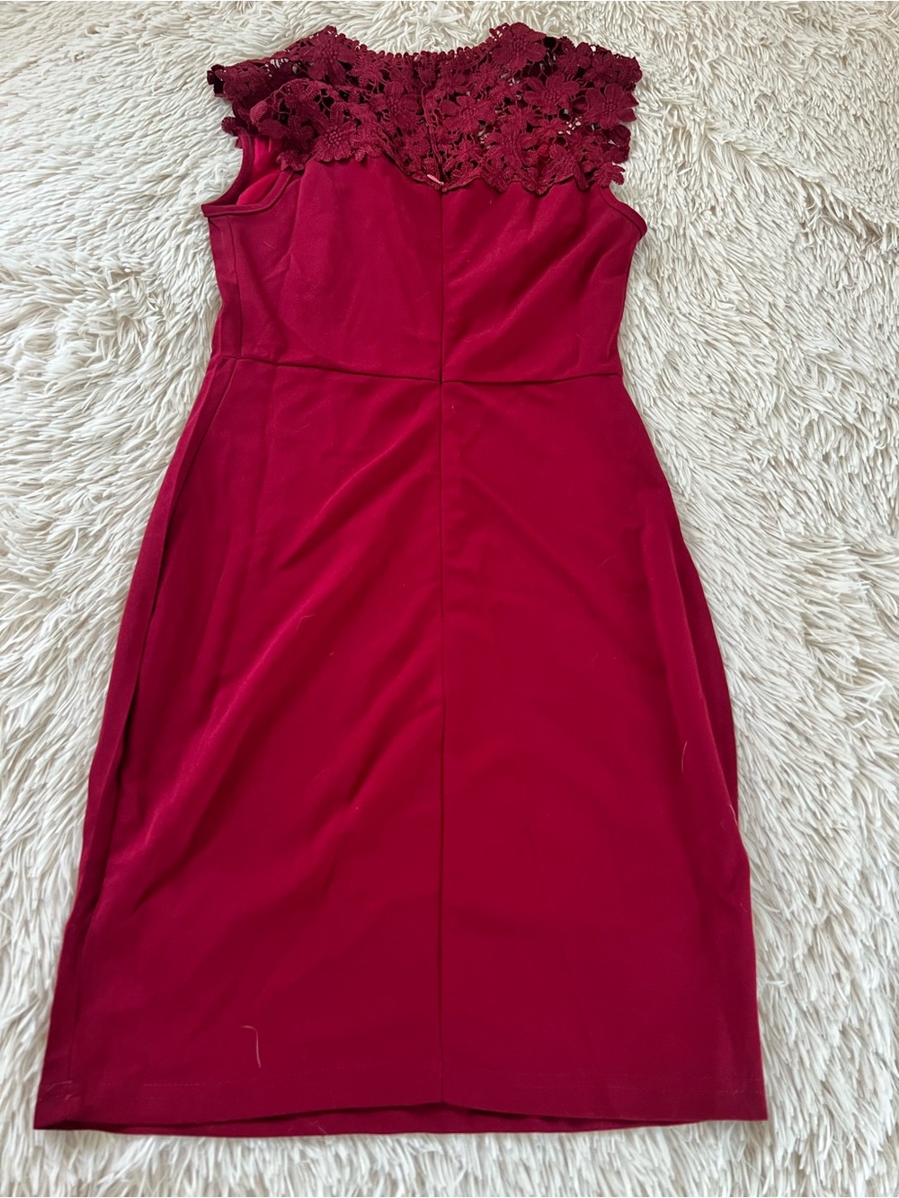 Sleeveless Lace Yoke Sheath Dress in Burgundy - Picture 2 of 3